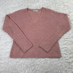 Marine Layer Sweater Womens Small Pink Elisa V Neck Ribbed Knit 5% Cashmere S